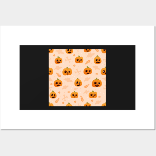 Cute pumpkin face pattern Posters and Art